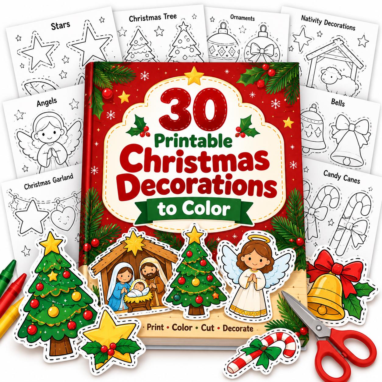 Cover of BONUS 04 — 30 Printable Christmas Decorations to Color