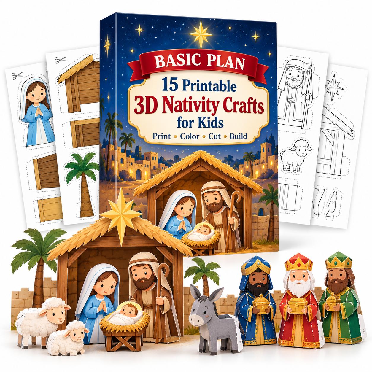 Basic Plan mockup — 15 printable 3D Nativity crafts